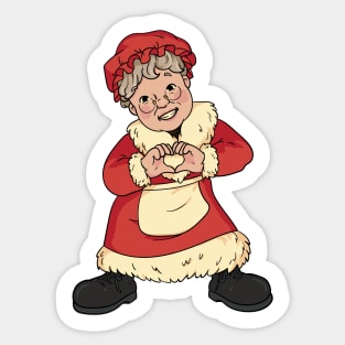 Cute Cartoon Mrs Claus Making Heart Hands Sticker